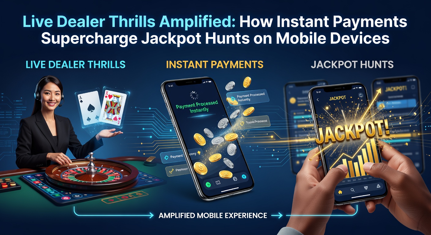 A vibrant mobile screen displaying a live dealer blackjack table with jackpot counters ticking upward in real-time, surrounded by instant payment icons and seamless transaction notifications